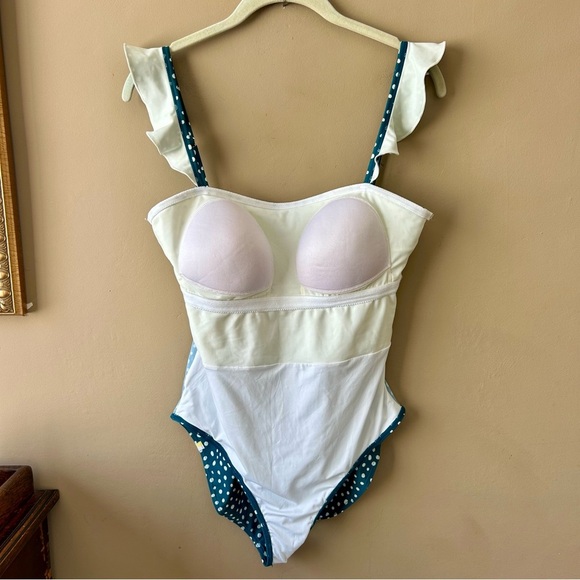 Summersalt The Ruffle Oasis One Piece Swimsuit On The Dot Seaweed Green White 8 - Picture 10 of 14